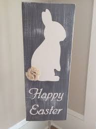 Ready To Ship Happy Easter Bunny With Fabric Tail Measures Approx 9 X 24 Painted In White With Easter Wood Signs Easter Wood Crafts Spring Easter Decor