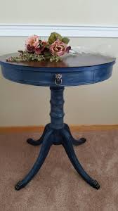 Antique Drum Table Painted With Annie Sloan Napoleon Blue Clear And Black Wax Dry Brushed With Paris Grey A Painted Table Drum Table Refinishing Furniture