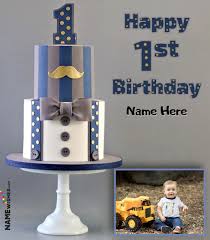 Your birthday has come, dear son, and today you become a gentleman. Baby Boy 1st Birthday Themed Vanilla Cake With Name And Photo