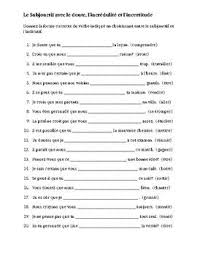 Subjonctif Et Indicatif In French Worksheet 7 Egitim