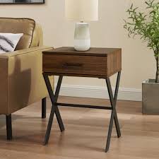 Welwick Designs 18 In X Leg 1 Drawer Metal And Wood Side Table Dark Walnut Hd8602 The Home Depot