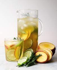 Cold Brewed Oolong Tea With Fresh Peaches Lime And Rosemary Cold Brew Iced Tea Brewing Tea Oolong Tea Recipe