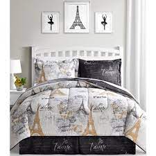 Beautiful walmart bedspreads and comforters for bedroom. Paris Eiffel Tower Black White Gold Reversible Twin Comforter Set 6 Piece Bed In A Bag Walmart Com Walmart Com