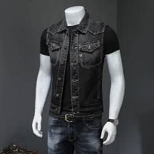 Vintage Denim Vest For Men Sleeveless Biker Jeans Jacket Rave Outfits In 2020 Alternative Fashion Men Denim Jacket Men Alternative Fashion