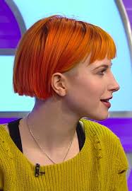 Hayley Williams Straight Orange Bob, Straight Bangs Hairstyle