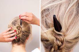 Messy half bun topknot for short or medium hair. How To Use A Hair Stick Hair Sticks Hair Forks Tutorial