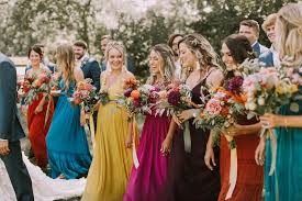 Jewel Tone Bridal Party In 2020 Multicolor Wedding Jewel Tone Bridesmaid Jewel Tone Wedding Flowers