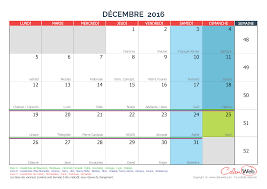 Calendrier Mensuel Mois De Decembre 2016 Avec Fetes Jours Feries Et Vacances Scolaires Calenweb Com