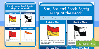 Look for lifeguarded beaches to keep safe in the sea. Sun Sea And Beach Safety Flags Large Information Poster