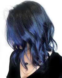 16 Stunning Midnight Blue Hair Colors To See In 2020 Midnight Blue Hair Blue Hair Highlights Denim Hair