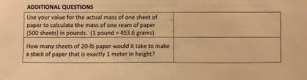 Expressions used here include u.s. Value For The Actual Mass Of 1 Sheet Of Paper For Chegg Com