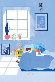夏天的書女孩床 上床睡覺 電扇 視窗插畫素材 免版稅 summer books book girl girl beds