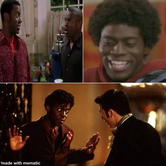 In Not Another Teen Movie [2001] Deon Richardsons character changes his  hair a few times throughout the film and no one notices. This is to further  prove the unimportance of his role