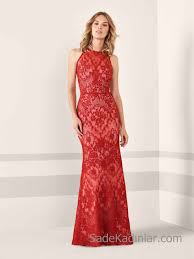 Pronovias 2020 Abiye Elbise Modelleri Kirmizi Uzun Balik Kolsuz Kayik Yaka Dantelli Kiyafet Kombinleri Elbise Modelleri Elbiseler The Dress