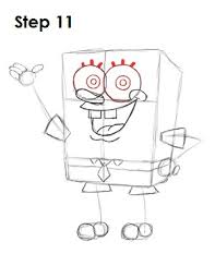 He has large blue eyes, each with three eyelashes he also has three freckles on each cheek and dimples. Spongebob Squarepants
