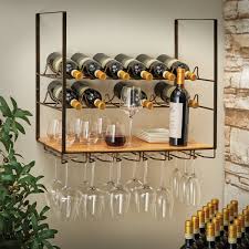 12 Bottle Wall Mounted Wine Rack And Stemware Holder In 2020 Wall Mounted Wine Rack Wine Rack Design Wine Rack Inspiration