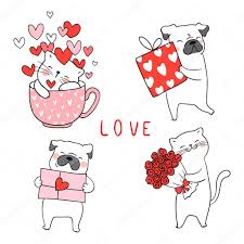 Create a super happy octopus character. Draw Vector Illustration Collection Cute Cat And Pug Dog With Little Heart For Valentine S Day Premium Vector In Adobe Illustrator Ai Ai Format Encapsulated Postscript Eps Eps Format