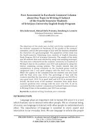 Tempat istirahat yang paling jelek b. Pdf Peer Assessment In Facebook Comment Column About One Topic In Writing Ii Subject Of The Fourth Semester Students Of Sriwijaya University English Study Program
