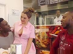 Friendly black waitress asking a couple customer if they want to order something else while they are eating their lunch and everyone looking very happy and smiling. Omg Japanese Waitress Destroyed By Black Customers Pornzog Free Porn Clips