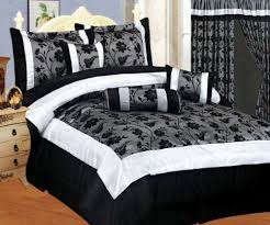 Browse our great low prices & discounts on the best down alternative. 7 Pc Floral Set Black White Grey Flock Satin Comforter Set Bed In Bag King Size Black And Grey Bedding Grey And White Bedding Bedding And Curtain Sets