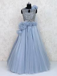 Blue Hued Wedding Wear Net Gown Designer Women Gown For Wedding Designer Women For Function Latest Designer G Gown Party Wear Indian Gowns Indowestern Gowns