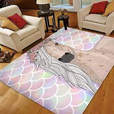 Mermaid Rug Bedroom Rug For Girls Decor 5x7 Large Area Rugs Rainbow Mermaid Scale Flower Horse In 2020 Girl Decor Horse Rugs Bedroom Rug