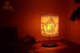 Stylized old table lamp with shiba stickers. Hand Painted Manjusha Art Table Lamp Marraige Possesion Of Bihula Remek