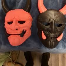 Japanese White Death Oni Demon Mask 3D Printed Samurai Mask