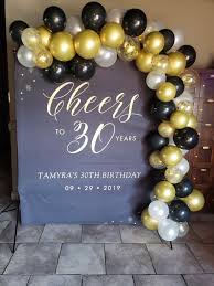 We hope grandma kept her vintage party dress, because it's about to get a second wind at your '60s style 30th birthday party. Cheers To 30 Years Gold Black Birthday Party Tapestry Zazzle Com 30th Birthday Decorations Birthday Party Decorations For Adults 50th Birthday Decorations