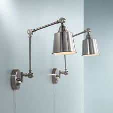 360 Lighting Modern Wall Lamps Plug In Set Of 2 Brushed Nickel For Bedroom Living Room Reading Walmart Com Walmart Com