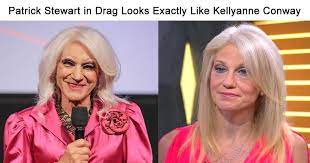 Patrick Stewart In Drag Looks Exactly Like Kellyanne Conway Patrick Stewart Conway Funny Prank Videos