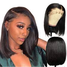Beautiful short hair styles, bobs ,pixies for women's available from the classic styles, to the trendy, more modern look. Amazon Com Human Hair Wigs Natural Black Straight Side Part Hand Tied Lace Front Wigs Pre Plucked 150 Density Bleached Knots Remy 13x6 Short Bob Wig Adjustable Cap 8 Inch Beauty