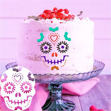 How to decorate an easy day of the dead cake. Amazon Com Konsait 8pack Day Of The Dead Cake Stencils Templates Sugar Skull Cake Stencils Dia De Los Muertos Mexican Party Halloween Reusable Cake Cookies Baking Painting Mold Tools Small Large Sizes