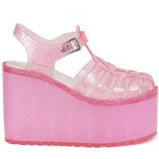 1 1/4 platform (size 9) synthetic upper, lining and sole. Unif Hella Jelly Platforms Spice Girls Shoes Jelly Shoes Pink Platform Sandals