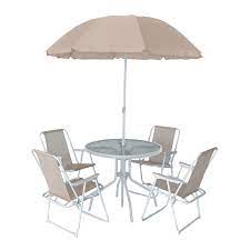 Градински комплект от 6 части маса + чадър + 4 стола ⋆ MASTERHAUS