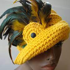 Yellow Fether Cap Gold Hat Feathers Custom Colors By Knottyloop On Etsy Vintage Style Hat Gold Hats Cloche Hat