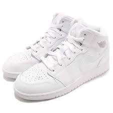 Jordan 1 Black And White Low Cut Nike Air Jordan 1 Mid Gs I Aj1 White Platinum Kid Youth Women Shoes 554725 109 Airjordan Jordan Air Jordans Women Air Jordans Womens Sneakers