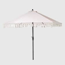 Black And White Outdoor Umbrella With Lights 9 Round Fringed Patio Umbrella Linen Black Pole Opalhouse Patio Umbrella Outdoor Patio Umbrellas Patio