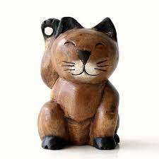 木彫りの置物 招き猫 tom9247 ねこ インテリア 置物 招き猫
