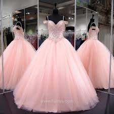 Beaded Baby Pink Cold Shoulder Quinceanera Ball Gown Pink Ball Gown Quinceanera Dresses Pink Ball Gowns Prom