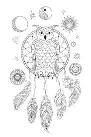 (updated to sun & moon). Coloring Page With Symbol Moon Sun Jin Yang Patterned Owl And Feathers For Adult Antistress Coloring Book Album Wall Mural Art Tattoo Tasmeemme Com