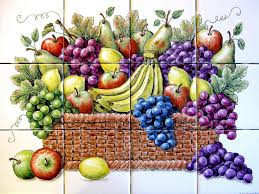 Garden Harvest Baskets Fruit Vegetable Tile Murals Glass By Julia Tile Murals Hand Painted Tiles Painting Tile
