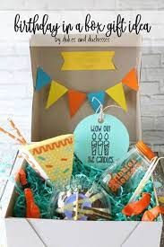 Birthday In A Box Gift Idea With A Diy Cake Slice Gift Box Confetti Jar Birthday Tag Garland And Cake Topper Birthday Box Birthday Tags Diy Gifts In A Jar