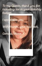 Good afternoon, I offer a range of treatments including: Gel Nails BIAB  Ombré Nails Hard Gel Soft Jelly Extensions. Bare Nails Vitamin Manicure  Pedicure Facials If you would like to have a