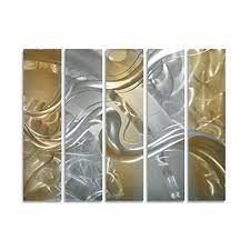 Pure Art Colour Flow Silver And Bronze Abstract Metal Wall Art Small Hanging Sculpture Set Of 5 Panels Mode Abstract Metal Wall Art Metal Wall Art Small Art