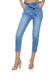 Cello Jean Straight Leg High Waisted Cropped Hem Tie
