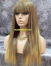Human Hair Blend Straight Layered W Bangs Blonde Mix Full Wig Hair Piece T85 Ebay Long Hair Wigs Long Hair Styles Hair Styles