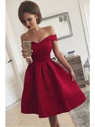 Burgundy Off Shoulder Satin Homecoming Dresses Ed2521 Knee Length Prom Dress Red Homecoming Dresses Red Prom Dress