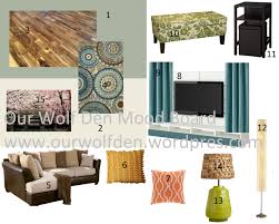 Grey and blue living room with dark wall. Mood Board Green Blue And Brown Living Room Our Wolf Den