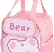 Lonchera Kawaii para niñas, lonchera aislada, lindas bolsas de almuerzo  para mujeres, lonchera aislada para niños (rosa)